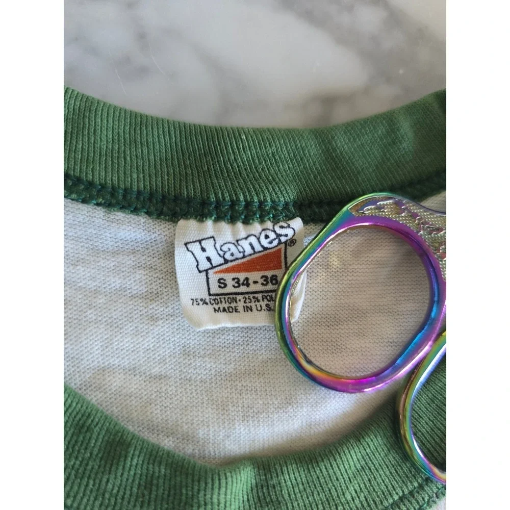 Vintage 70s Hanes John Lennon Yoko Ono War Is Over Ringer T-Shirt Green White S